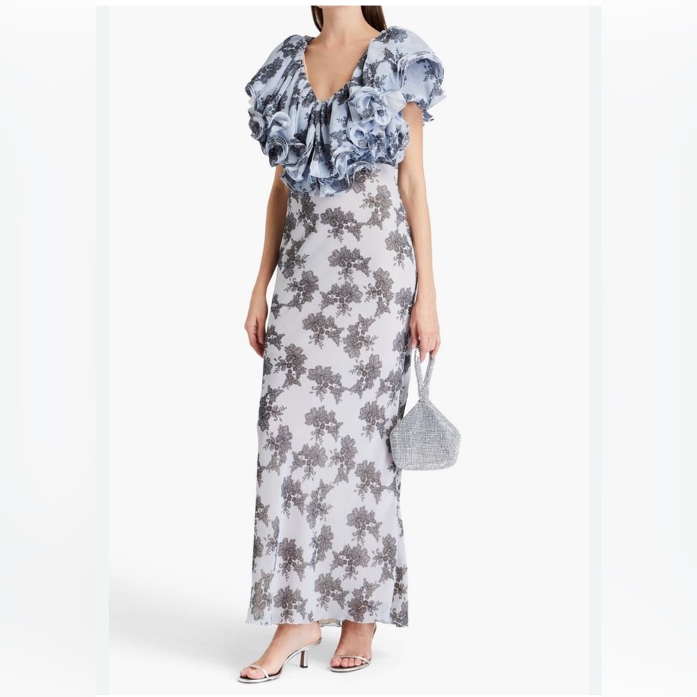 Rotate Blue Floral Ruffle Dress